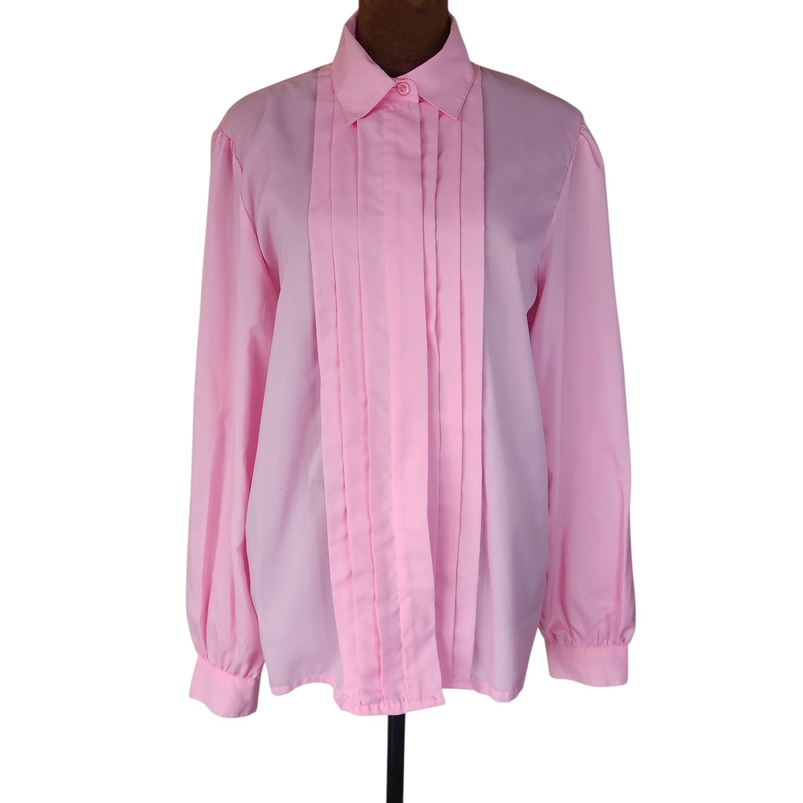 Vintage Carriage Court Pink Secretary Shirt Long Sleeve Pleated Size 12 80s