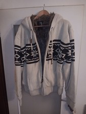 Norweger Strickjacke 3XL mit Kapuze weiß