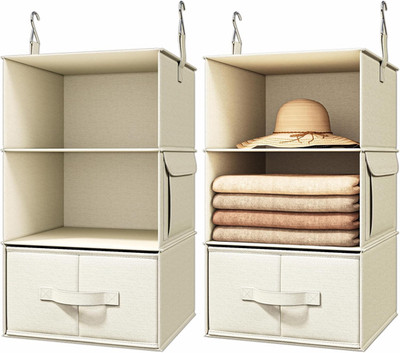 2PC 3-Shelf Hanging Closet Organizer,Hanging Shelves with 2 Drawers for Wardrobe