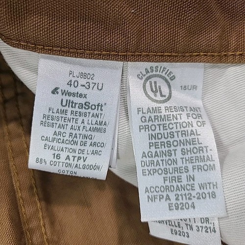 Bulwark FR Ultrasoft Carpenter Pants Men's 38x33 Brown Canvas Flame Resistant - Picture 15 of 24