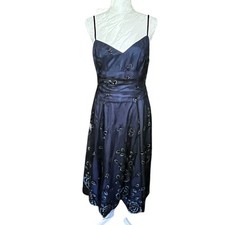 Papell Boutique Evening Sz 6 Midi Dress Flocked Floral Fairy Emo Whimsigoth Glam