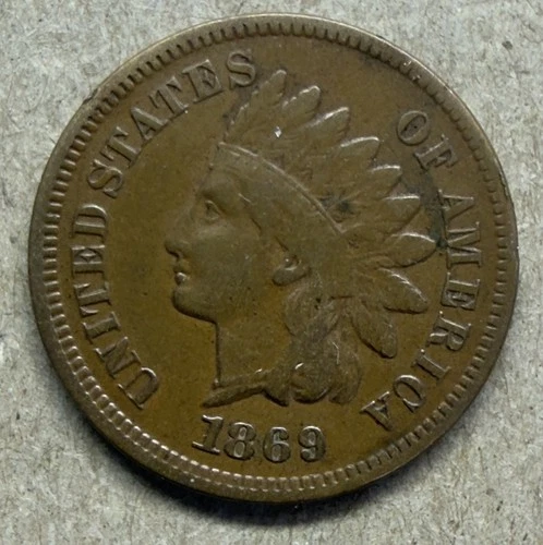 🔥 1869 Indian Head Cent  FINE. Weak Strike Obverse String Strike Reverse. AF/VF