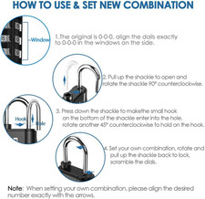 4 Pack Combination Lock, 3-Digit Padlock Keyless, Resettable Luggage Locks fo...