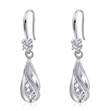 Silver White Cubic Zirconia Earrings Dangling for Women 1.5 inches, white