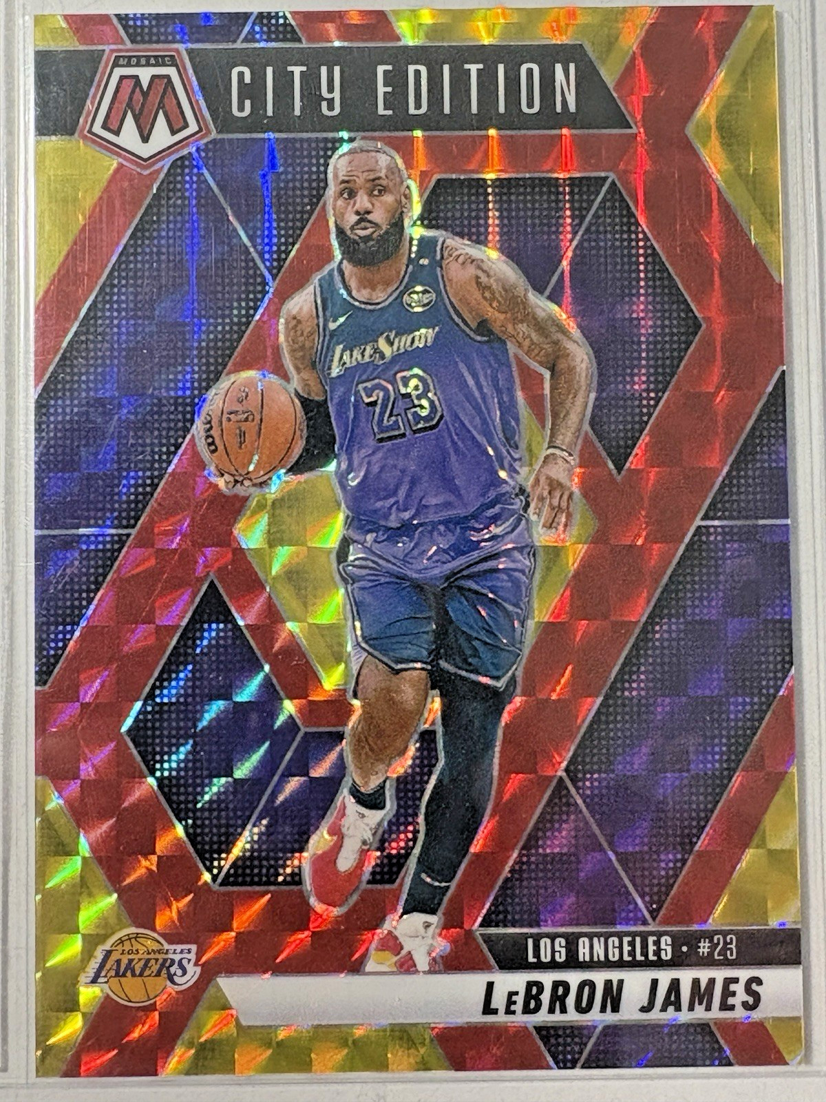 LeBron James 2024-25 Panini Mosaic Mosaic Choice Fusion Red & Yellow #286 /75