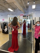 Red open back prom dress size 0