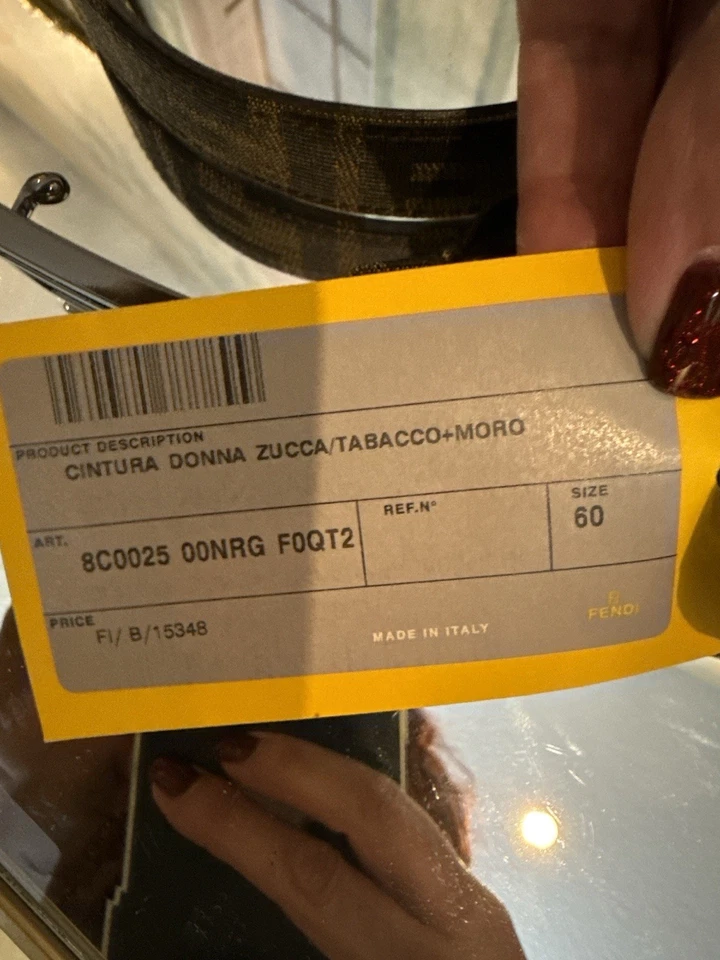 NUEVO CON ETIQUETAS - Cinturón Fendi Zucca Lona Logo Talla 60/24” Cintura Marrón Tabaco FF Foto 3 de 4