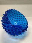 Fenton Blue Round Orb Ashtray, MCM Turquoise Hobnail Glass