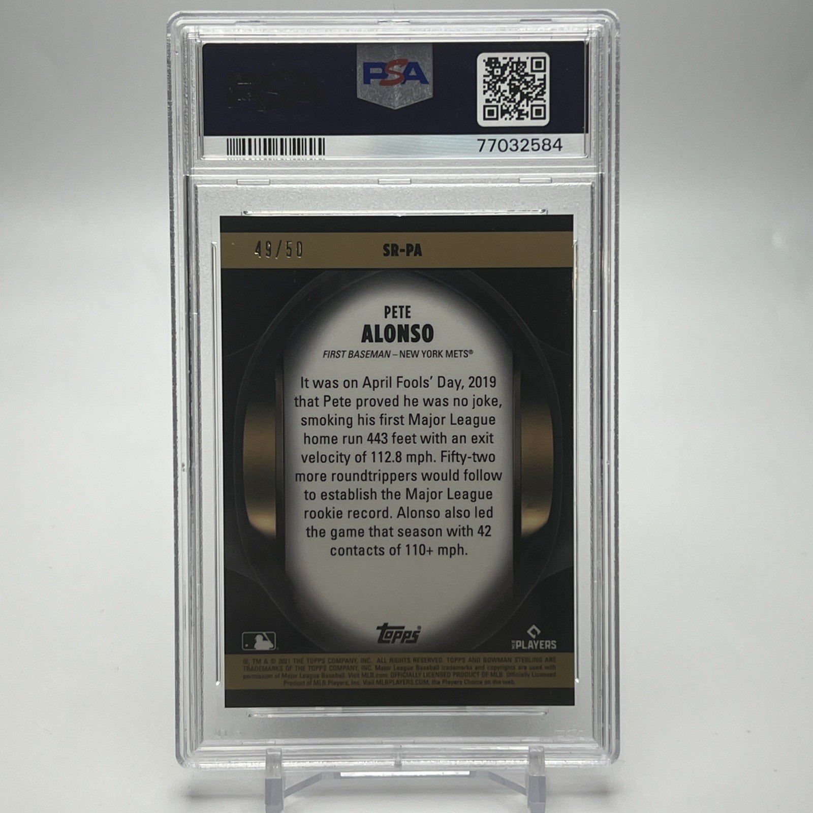 2021 Bowman Sterling Sterling Recollections Pete Alonso Gold Refractor /50 PSA 9 view 2
