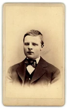 Antique Cdv Circa 1870s Callahan Young Man In Suit Bow Tie Neenah Wisconsin