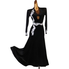 NEW Latin Ballroom Dance Dress Modern Salsa Waltz Standard Long Dress F625 Black