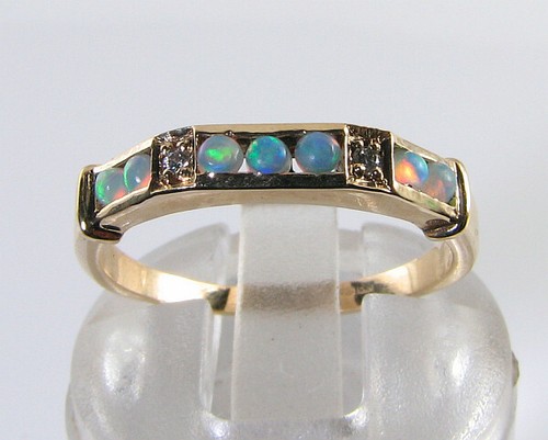 9k 9CT GOLD OPAL DIAMOND ETERNITY BAND STACKING ART DECO INS RING Size K - Picture 2 of 5