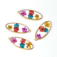 Clearance 8PCS Gold Tone Dried Daffodil Flower Resin Marquise Pendant GBY1126