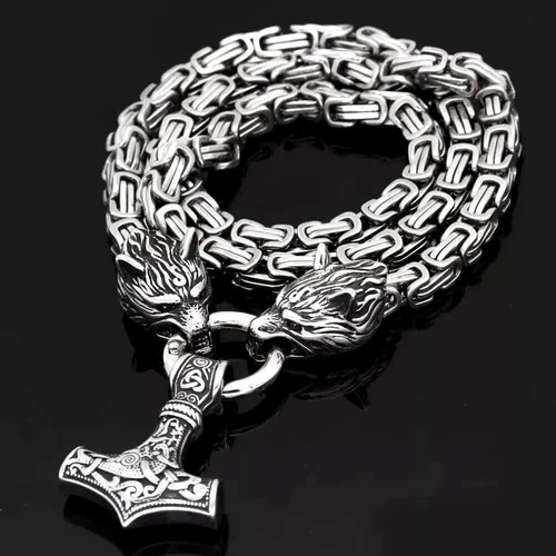 EDELSTAHL *** XXL Wikinger Anhänger keltisch Thor Hammer Mjölnir, Fenrir Kette - Bild 3 von 12