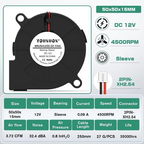 2 szt. 5015 5cm DC 2-pinowe podwójne łożysko kulkowe / hydrauliczne Bezszczotkowy wentylator dmuchawy turbiny - Zdjęcie 12 z 20