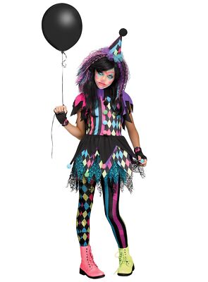 Neon Clown Kostüm für Mädchen - Passt sowohl zu Halloween als auch zu Karneval
