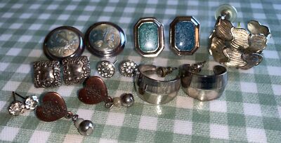 Vintage 80's 90 s Lot of 8 Silver Tone Some Avon Earrings Enameled