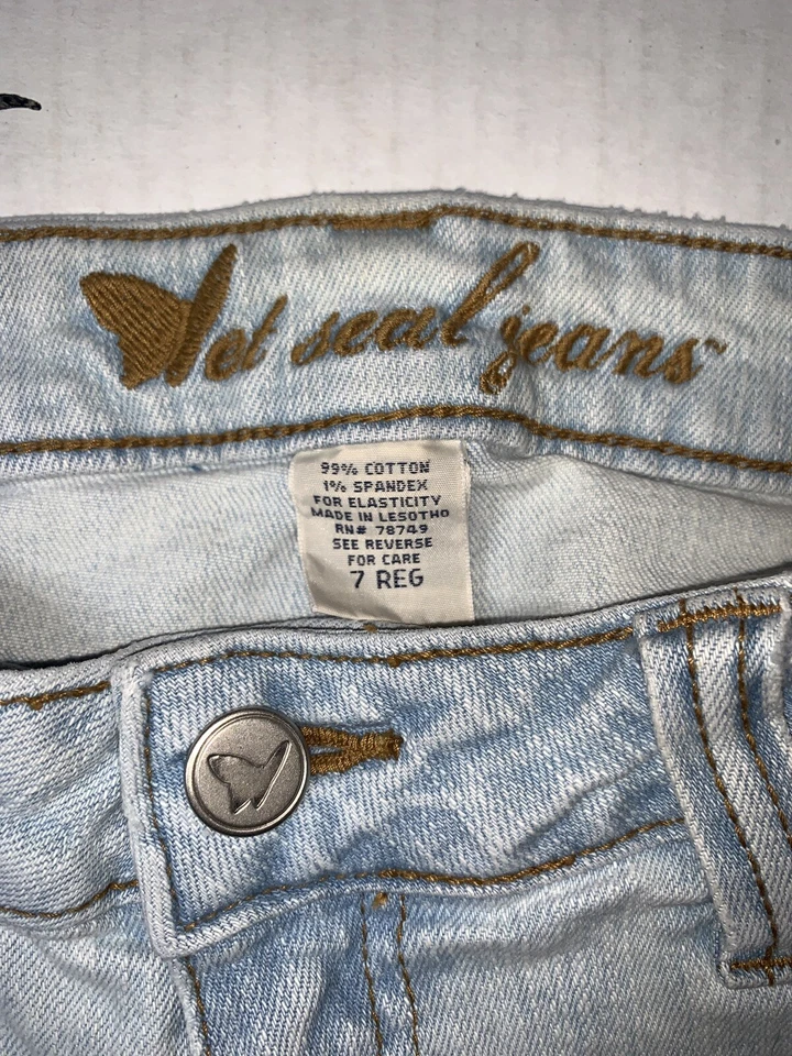 Pantalones de mezclilla desgastados elásticos ajustados vintage de sello húmedo para mujer (talla 7) Foto 2 de 4