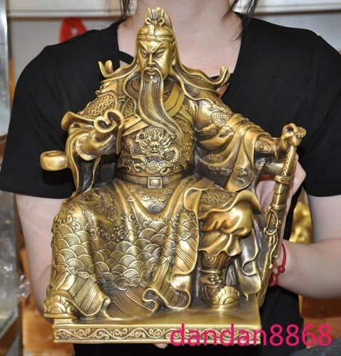 11" China Bronze Dragon Guan Gong Guan Yu warrior God Dragon Statue sculpture - Afbeelding 1 van 13