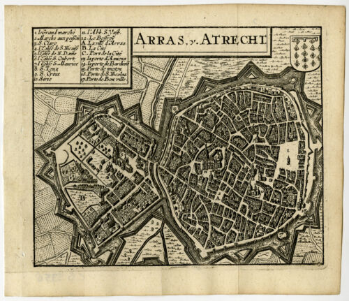 Antique Map-ARRAS-ATRECHT-FRANCE-Guicciardini-1660 - Picture 1 of 1