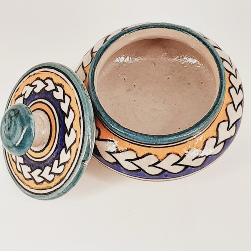 Vintage Keramik glasiert marokkanisch Deckeldose mit Deckel Pottery bunt signiert - Bild 3 von 12