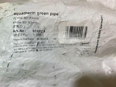 Aquatherm 0112118 Green Elbow Pipe - Elbow 90 Degree/63mm  Green 2'' N.D - New