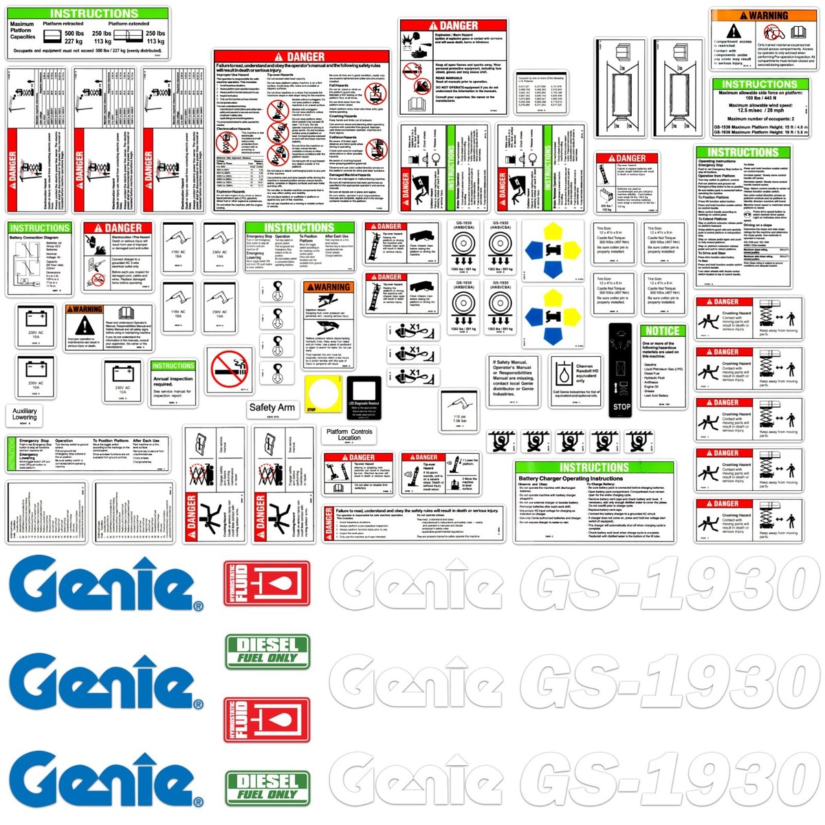 Complete Decal Kit for Genie GS-1930 Decal Kit Sicssor Lift