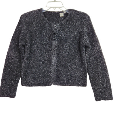 Vintage Michael Simon Womens Cardigan Size S Black Sparkle Eyelash Front Zip