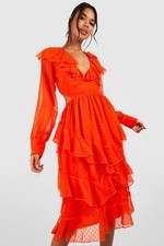 EX Brand Women Orange Dress Lady Plus Size Evening Party 12 14 16 20