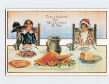 Postcard Thanksgiving Day Greetings To You with Thanksgiving Dinner Art Print