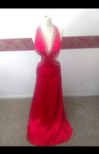 New~Red Sexy Prom Morp Dance Party Dress~size 2~Small~Bling~Halter top~Cutouts