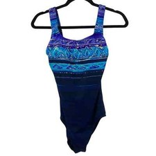 Vintage 90s Deadstock One Piece Blue Swimsuit Womens Size 8 Medium Padded