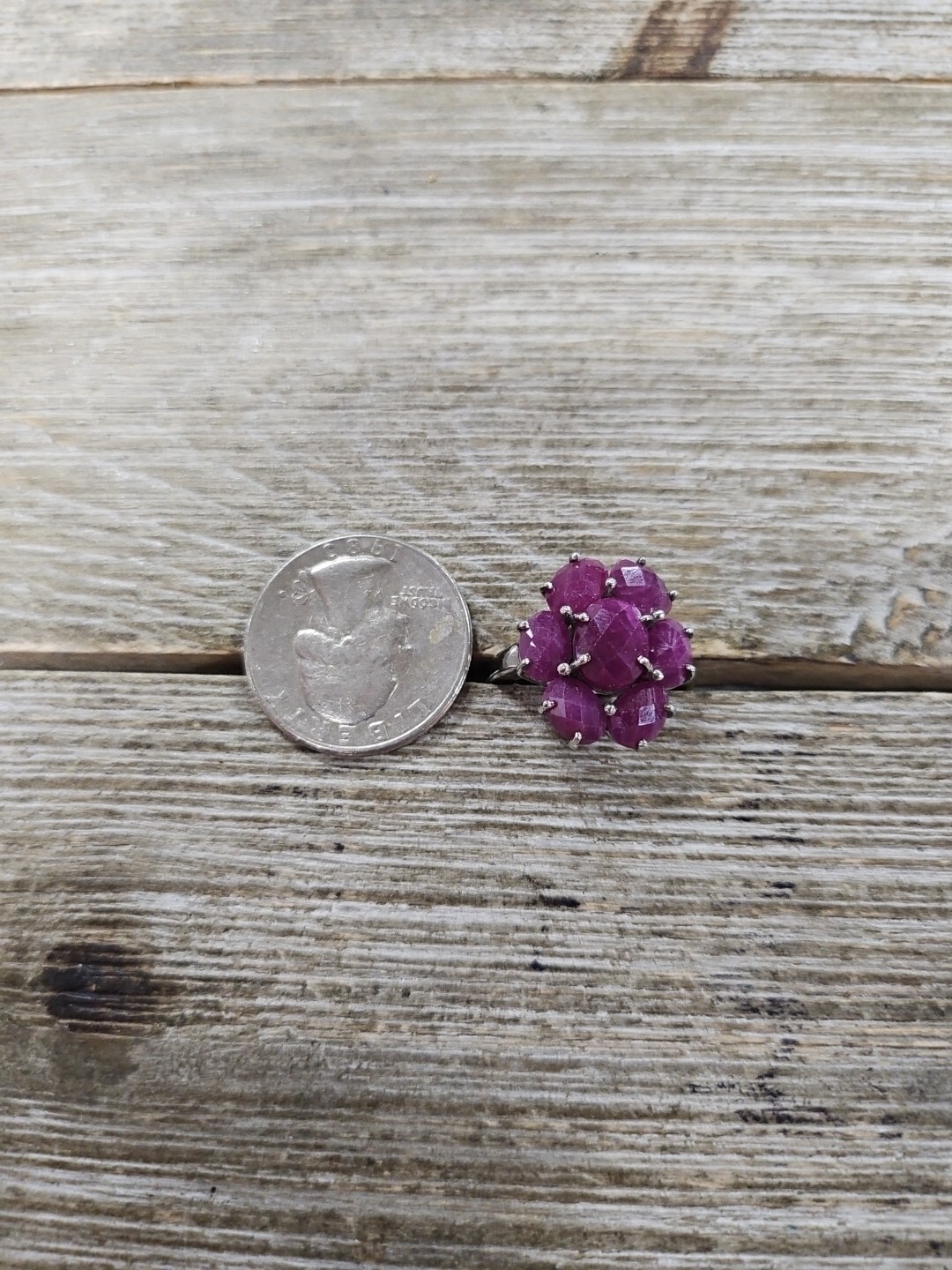 Sterling Silver Oval Cut Pink Ruby Flower Sz 8.25 - image 2