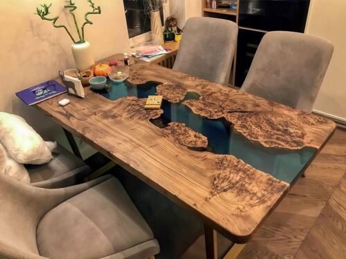 Natural Acacia Wooden Epoxy Dining Table Top Kitchen Slab Table Hallway Decors - Foto 1 di 4