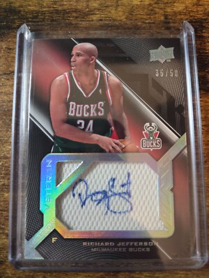 2008-09 UD Black Richard Jefferson Silver Patch Jersey Auto 35/50 #SPV-RJ Bucks