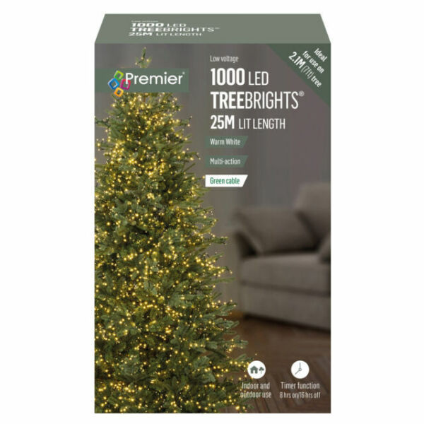 Premier 1000 LED Multi-Action TreeBrights Christmas Tree Lights with Timer WHITE