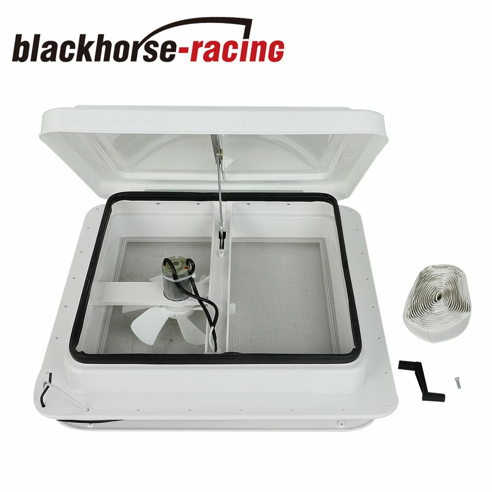 Ventilador completo de ventilación de techo de remolque de 14" RV 12V con aspas de 6" tapa blanca adorno interior Foto 2 de 4