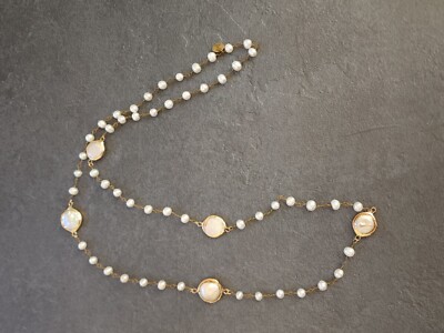 Joya Goldtone Mop & Freshwater Pearl Station Necklace. Gold plate. HSN Long