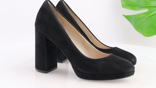 Cole Haan Womens Renner Grand Pump Size 8.5 Black Suede Block Heel Dress Shoe - Video 1 of 1