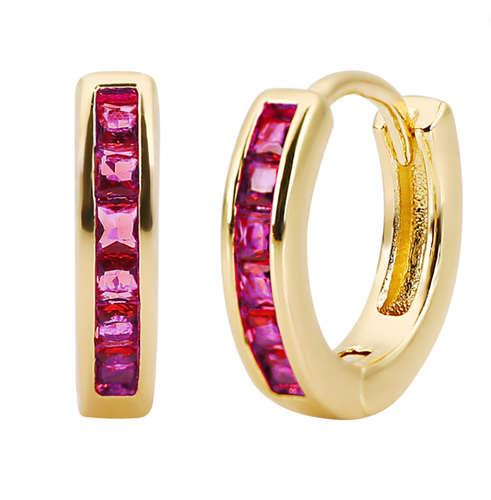 2Pcs 925 Silver Gold Plated Small Round Huggie Hoop Earrings Square CZ 12mm E19 - Picture 22 of 22