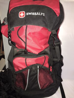 SWISS ALPS BACKPACK MEDIUM CAMPING HIKING TRAVEL BACKCOUNTRY PACK RED BLK 