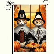 Fall Garden Flag Double Sided 12x18 Flag Cat Pumpkin Garden Flag Welcome Gard...