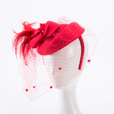 Wool Felt Fascinator Hat with Feather Bow for Cocktail Parties Womens Feather Wool Felt Fascinator Cocktail Great Gatsby  main image 3