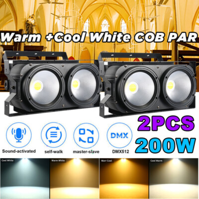2Pack 200W COB LED Par Light DMX Stage DJ Audience Blinder Light Warm Cool White