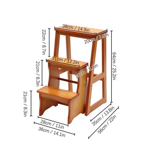 3-Step Folding Library Ladder Chair, Portable Multifunctional Step Stool - Picture 2 of 13