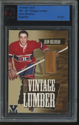 2005 ITG Ultimate Vault Jean Beliveau Sapphire Vintage Lumber Game Used 1/1