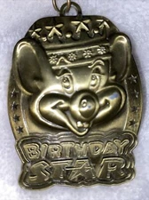 Vintage Chuck E Cheese Birthday Star Metal Medallion With Strap