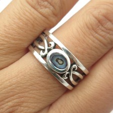 925 Sterling Silver Vintage Real Abalone Shell Ornate Ring Size 9