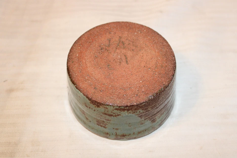 Vintage Small Clay Dip Bowl, Green With Brown, Hand Made 4" diameter 2" tall - Image 3 of 3