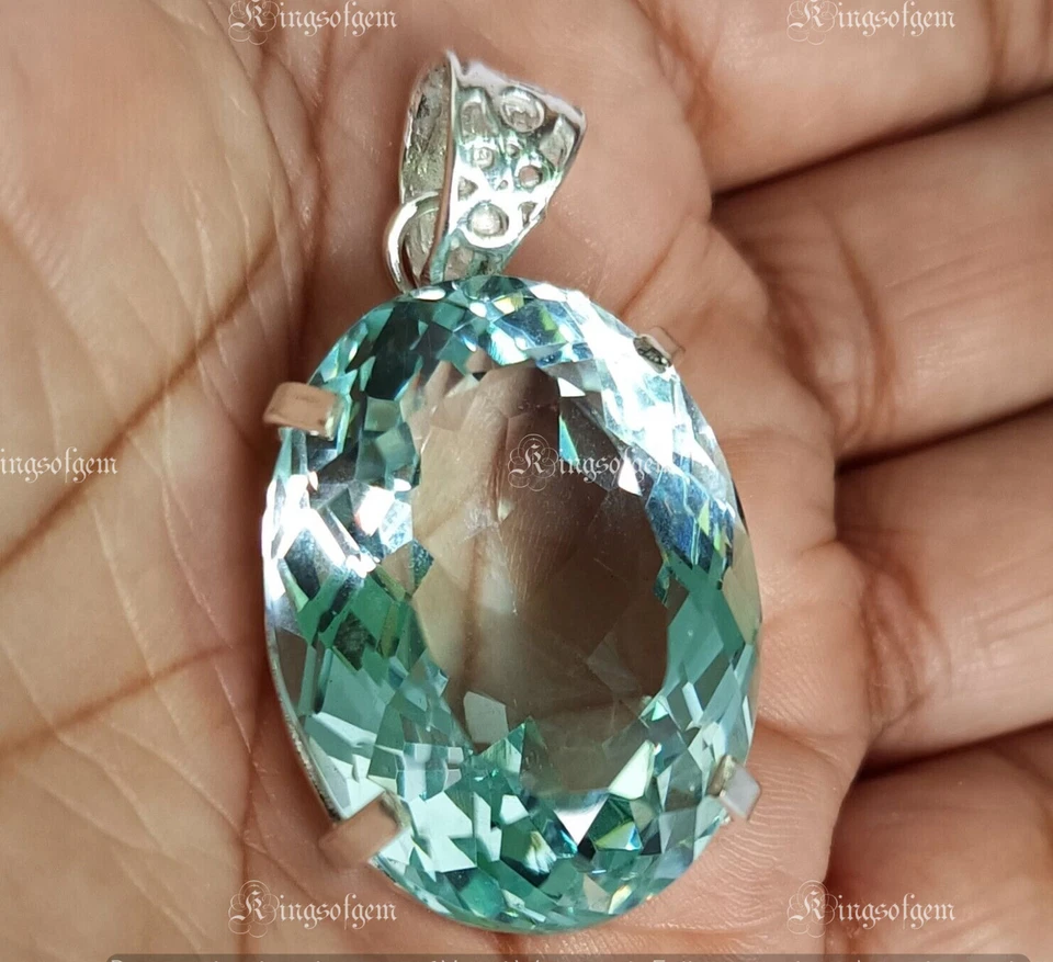 92+ CT AZUL CIELO AGUAMARINA PLATA ALEMANA SOLITARIO FORMA OVALADA PIEDRAS PRECIOSAS SUELTAS Foto 3 de 4